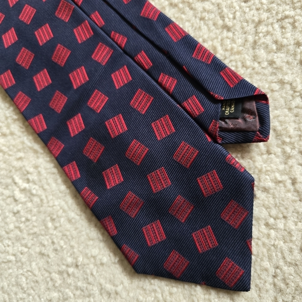 Dion Signature Navy Red Geometric 100% Italian Silk Men’s Tie